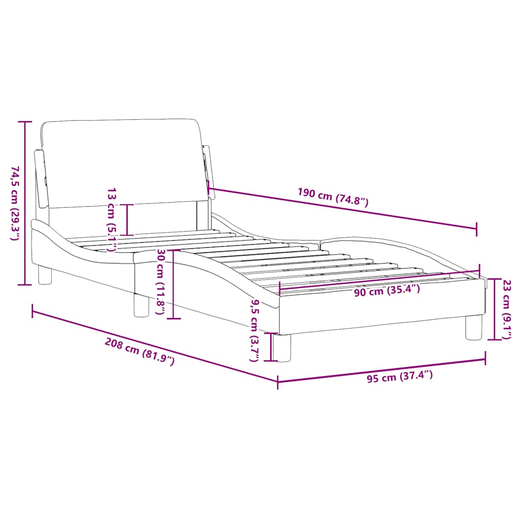 vidaXL Σκελετός Κρεβατιού με Κεφαλάρι Dover 90x190εκ.Υφασμάτινο