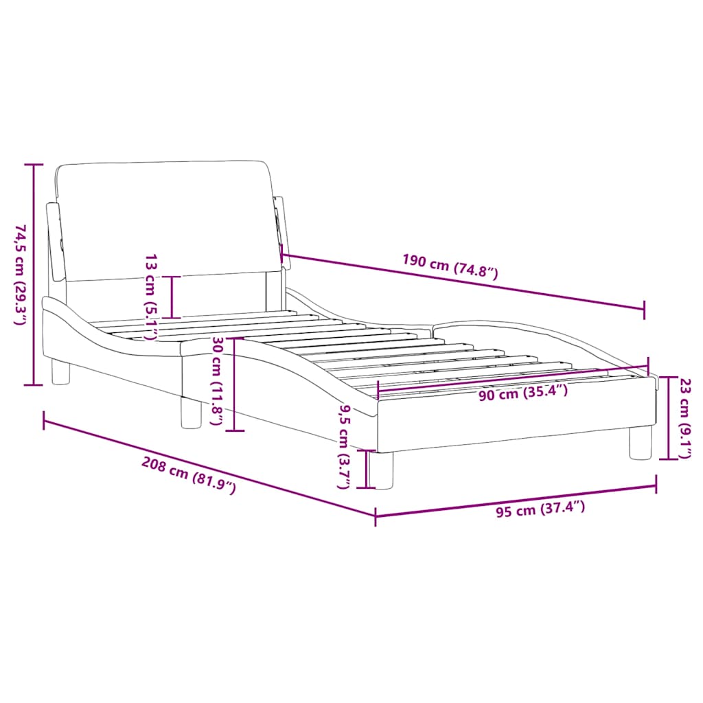 vidaXL Πλαίσιο Κρεβατιού με Κεφαλάρι Dover Μπλε 90 x 190 εκ. Βελούδινο
