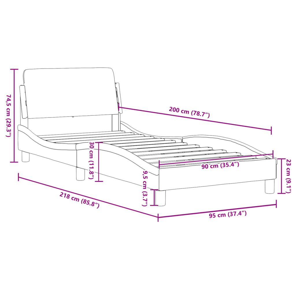 vidaXL Σκελετός Κρεβατιού Dover Αν. Γκρι 90x200 εκ. Βελούδινο