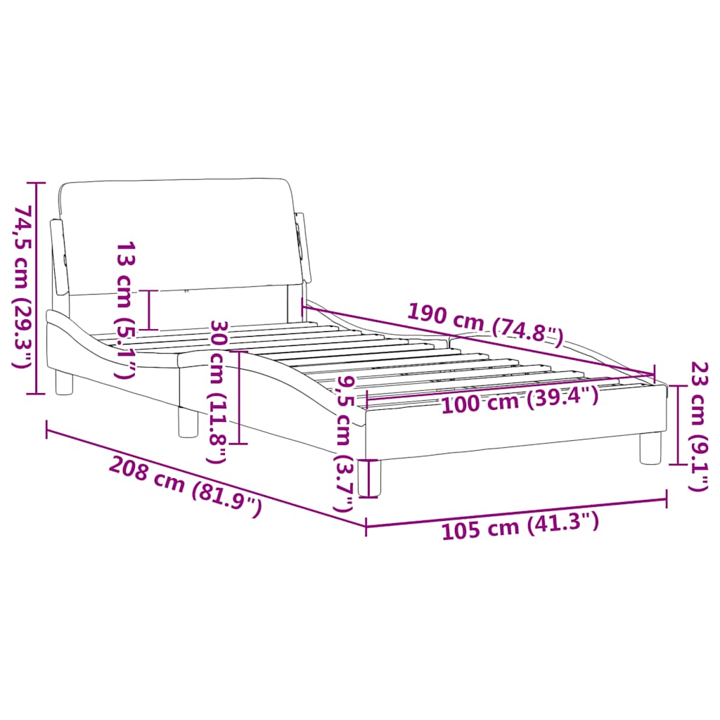 vidaXL Σκελετός Κρεβατιού Dover Γκρι 100x190 εκ Υφασμάτινο