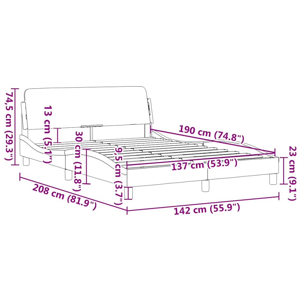 vidaXL Πλαίσιο Κρεβατιού Dover Αν. Γκρι 137x190 εκ. Βελούδινο