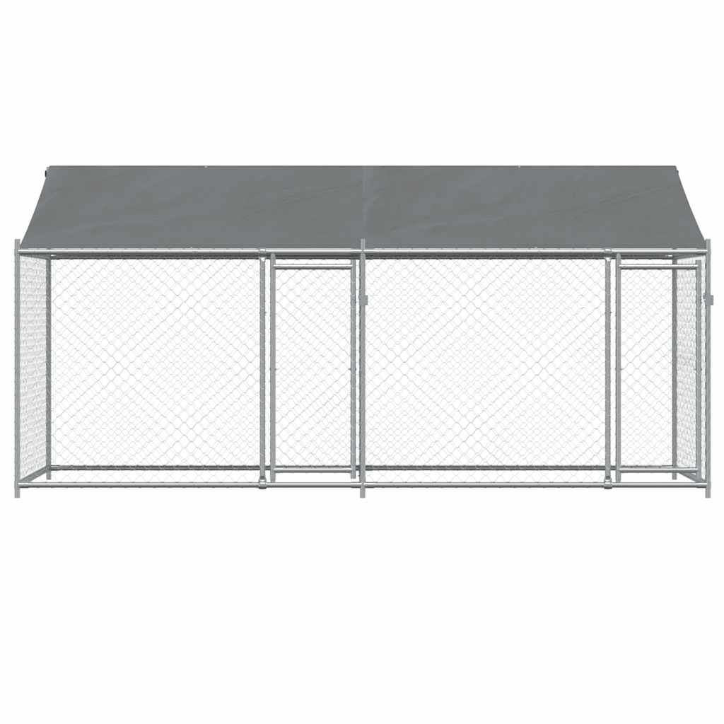 vidaXL Κλουβί Σκύλου με Οροφή και Πόρτες Γκρι 4x2x2 μ. Γαλβ. Χάλυβας