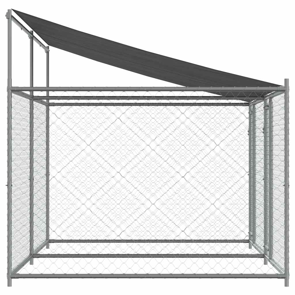 vidaXL Κλουβί Σκύλου με Οροφή και Πόρτες Γκρι 4x2x2 μ. Γαλβ. Χάλυβας