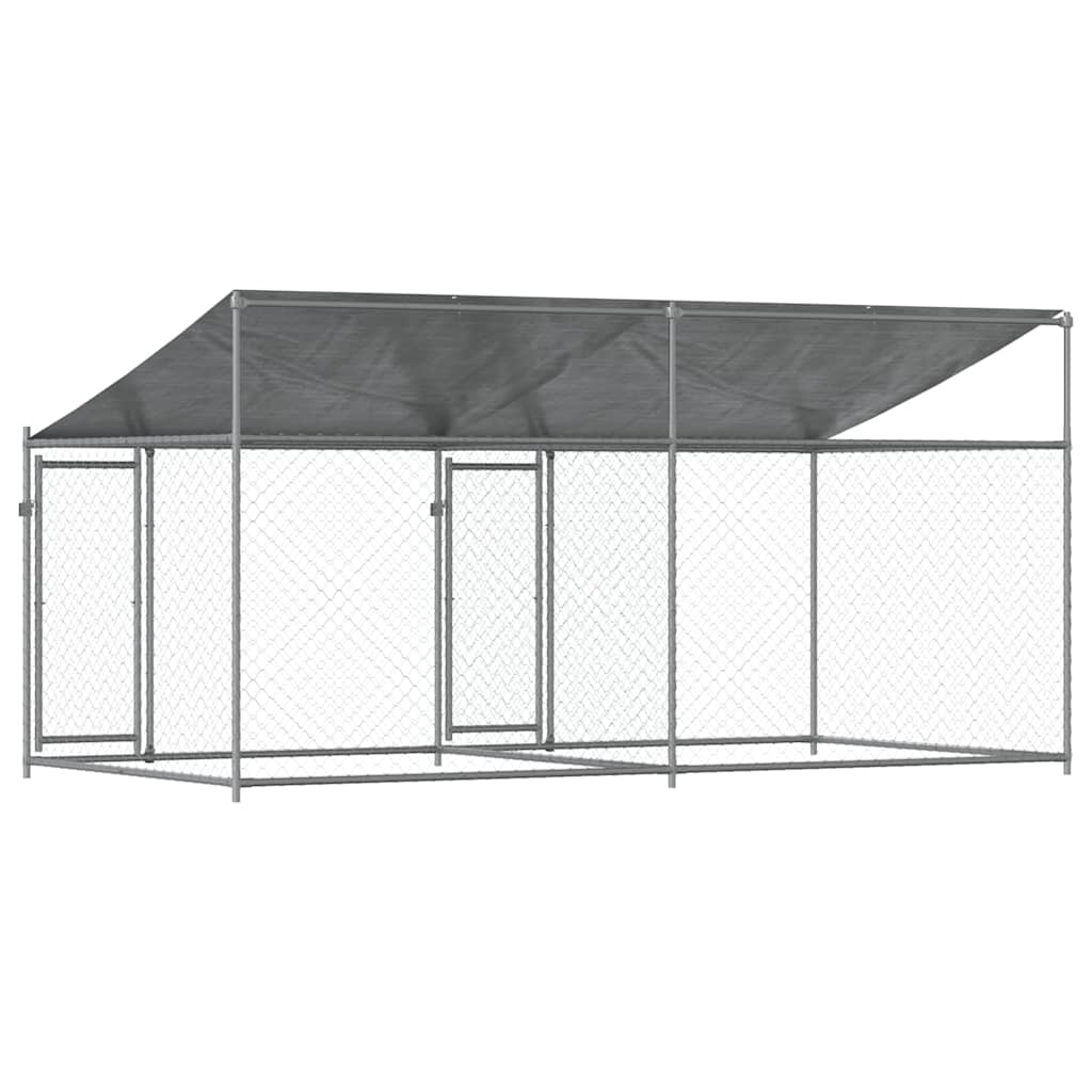 vidaXL Κλουβί Σκύλου με Οροφή και Πόρτες Γκρι 4x2x2 μ. Γαλβ. Χάλυβας