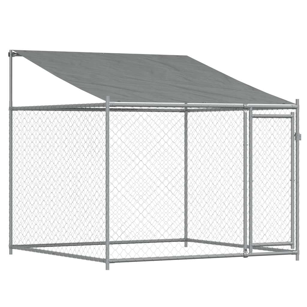 vidaXL Κλουβί Σκύλου με Οροφή και Πόρτες Γκρι 4x2x2 μ. Γαλβ. Χάλυβας