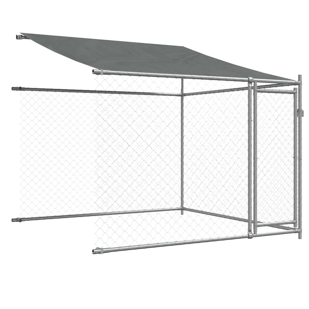vidaXL Κλουβί Σκύλου με Οροφή και Πόρτες Γκρι 4x2x2 μ. Γαλβ. Χάλυβας