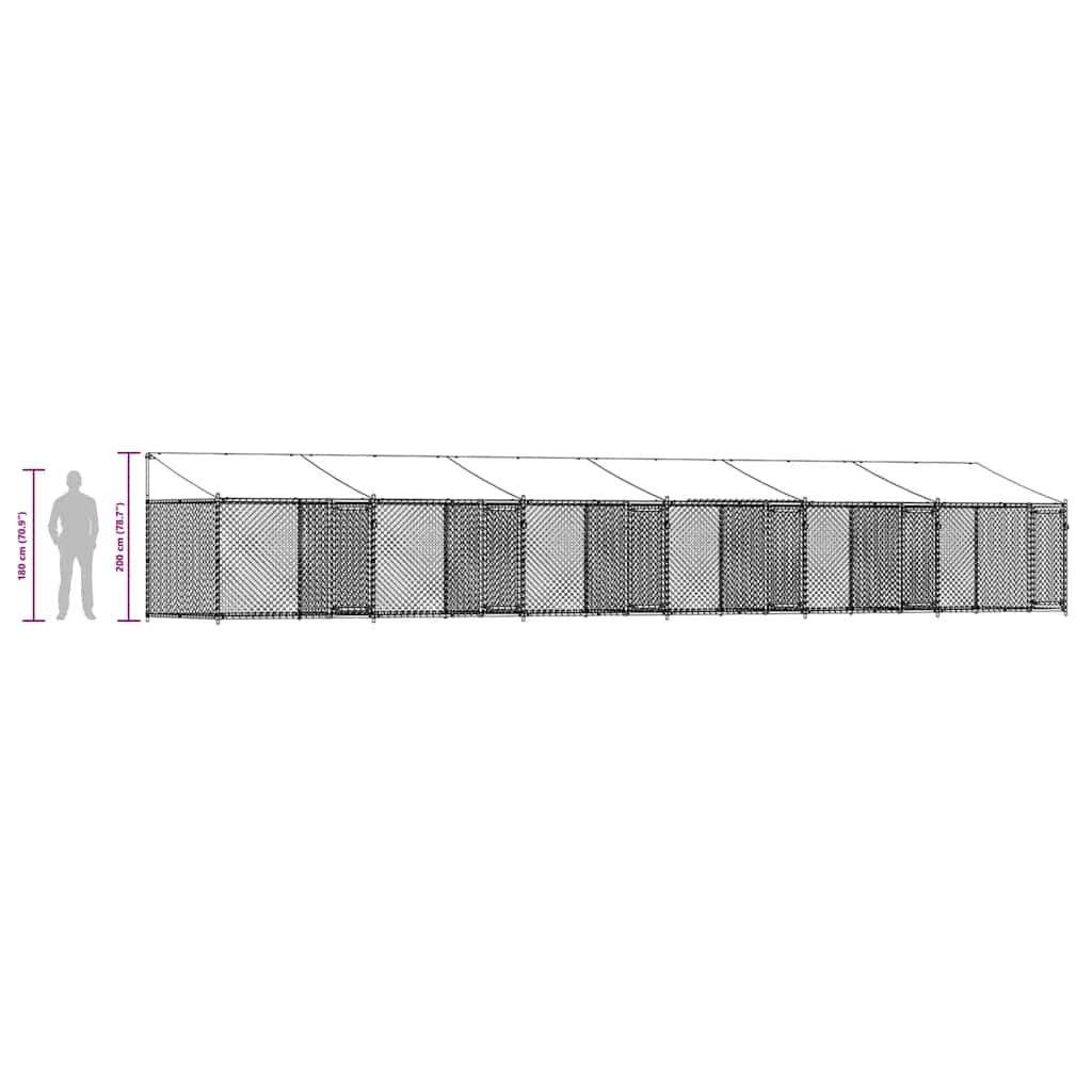 vidaXL Κλουβί Σκύλου με Οροφή και Πόρτες Γκρι 12x2x2 μ. Γαλβ. Χάλυβας