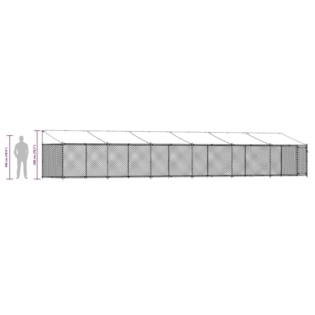 vidaXL Κλουβί Σκύλου με Οροφή και Πόρτες Γκρι 12x2x2 μ. Γαλβ. Χάλυβας