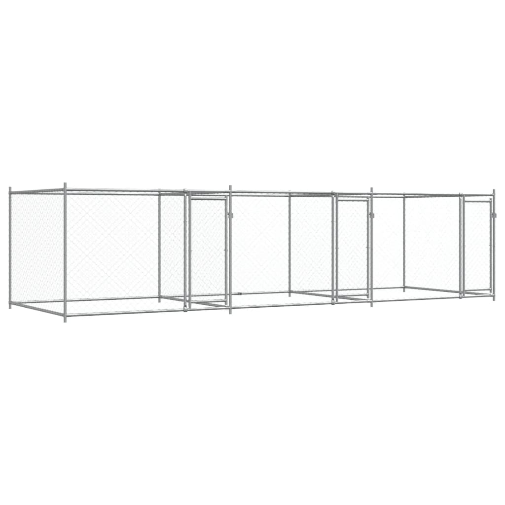 vidaXL Κλουβί Σκύλου με Πόρτες Γκρι 6x2x1,5 μ. Γαλβανισμένος Χάλυβας