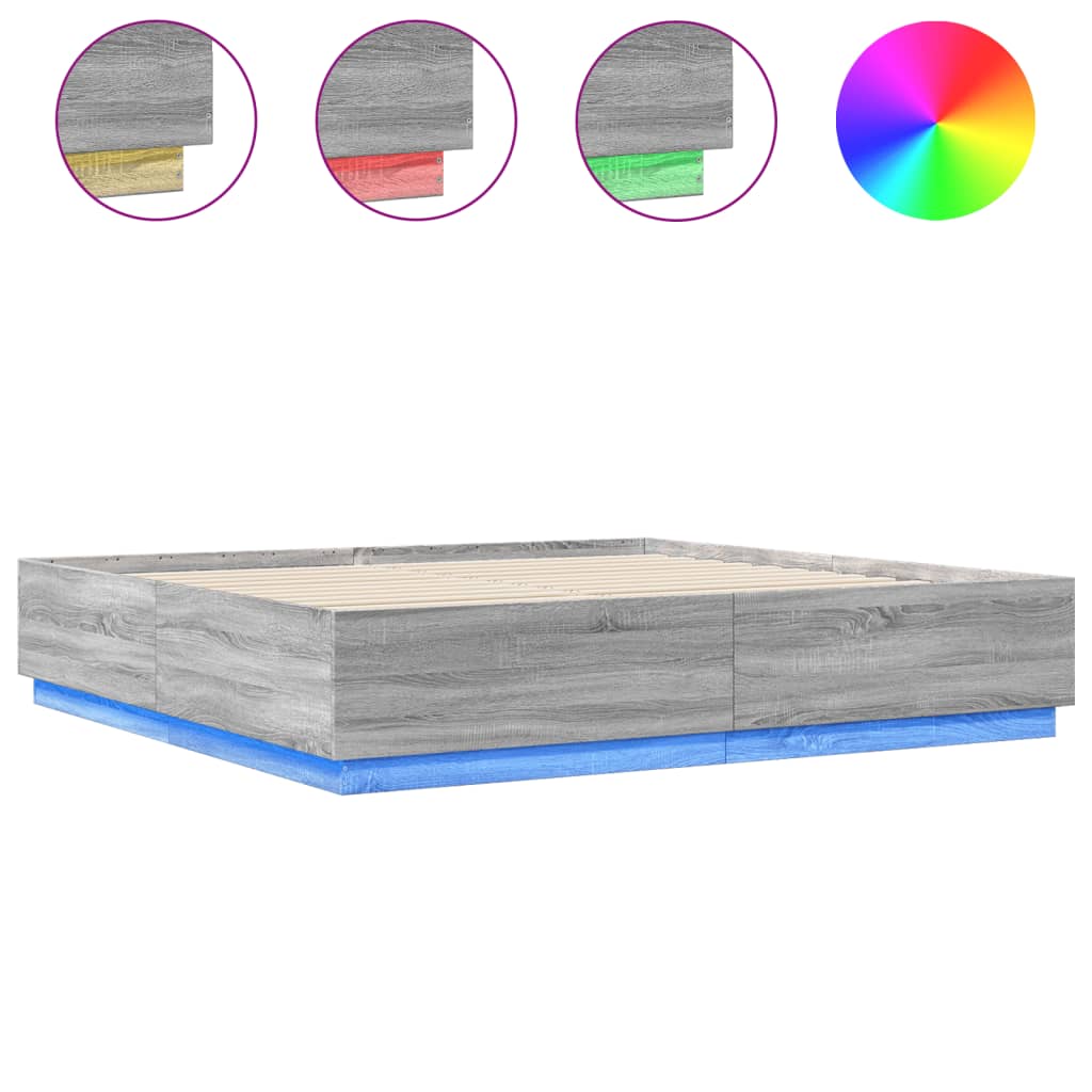 vidaXL Πλαίσιο Κρεβατιού με LED Γκρι sonoma 180x200εκ. Επεξ. Ξύλο