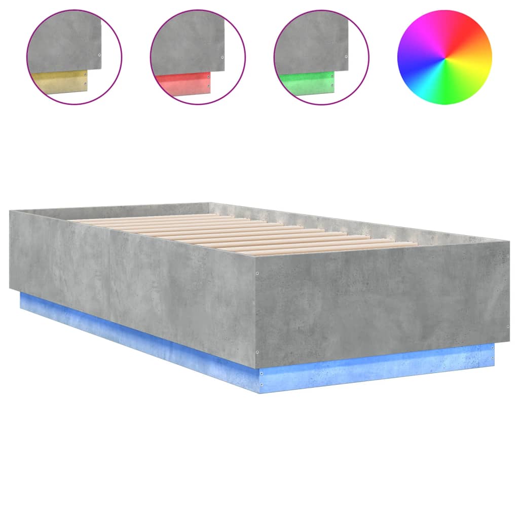 vidaXL Πλαίσιο Κρεβατιού με LED Γκρι Σκυρ. 100x200 εκ. Επεξεργ. Ξύλο