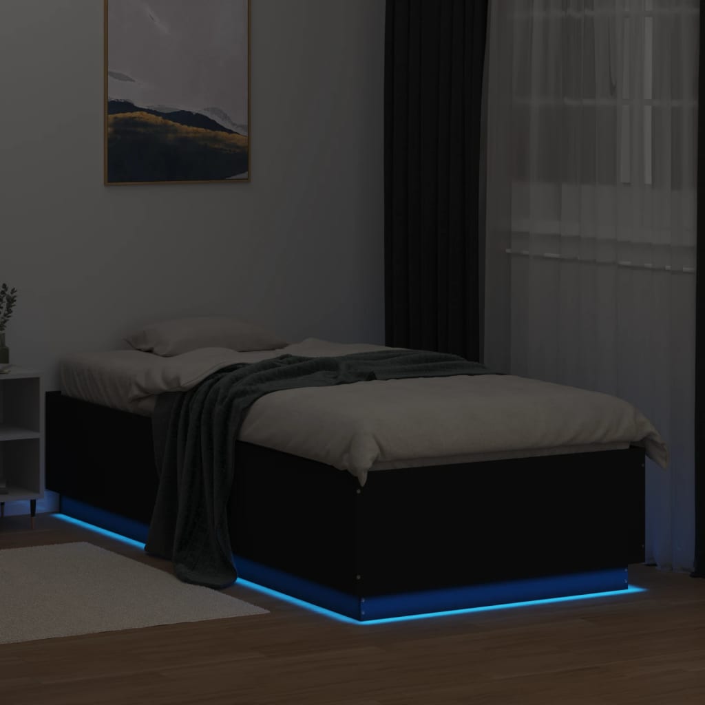 vidaXL Πλαίσιο Κρεβατιού με LED Μαύρο 90x200 εκ. Επεξεργ. Ξύλο