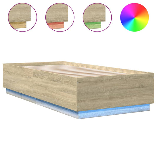 vidaXL Πλαίσιο Κρεβατιού με LED Sonoma Δρυς 90x200 εκ. Επεξεργ. Ξύλο