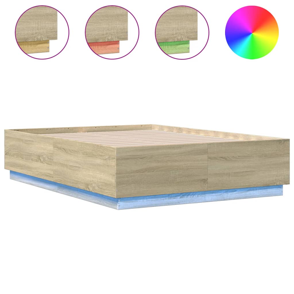 vidaXL Πλαίσιο Κρεβατιού με Φώτα LED Sonoma Δρυς 140x190εκ. Επεξ. Ξύλο
