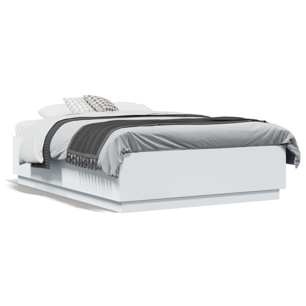 vidaXL Πλαίσιο Κρεβατιού με LED Λευκό 135x190 εκ Επεξεργ. Ξύλο