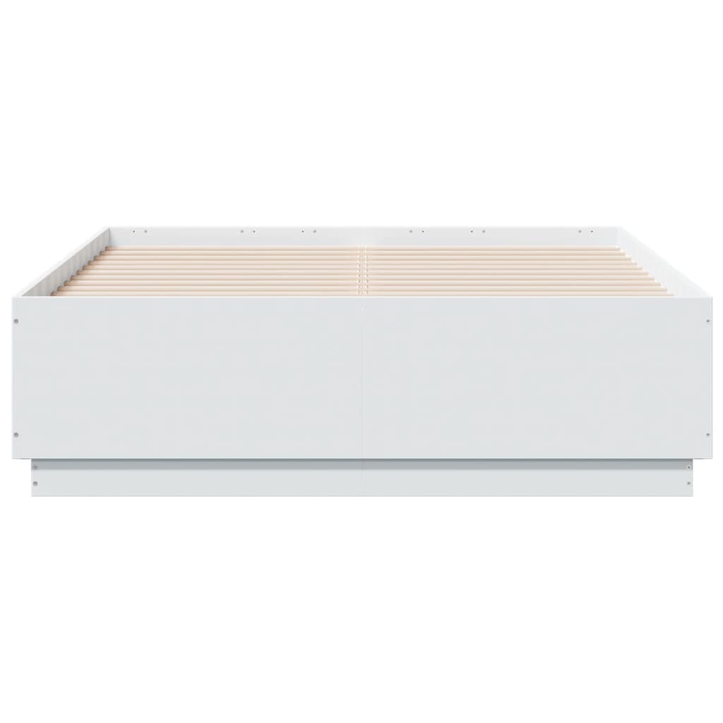 vidaXL Πλαίσιο Κρεβατιού με LED Λευκό 135x190 εκ Επεξεργ. Ξύλο