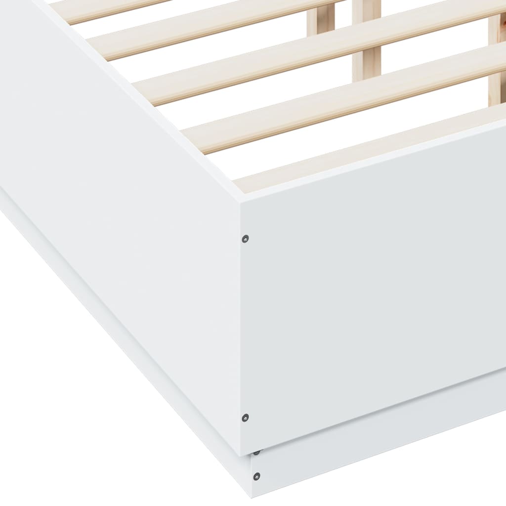 vidaXL Πλαίσιο Κρεβατιού με LED Λευκό 135x190 εκ Επεξεργ. Ξύλο