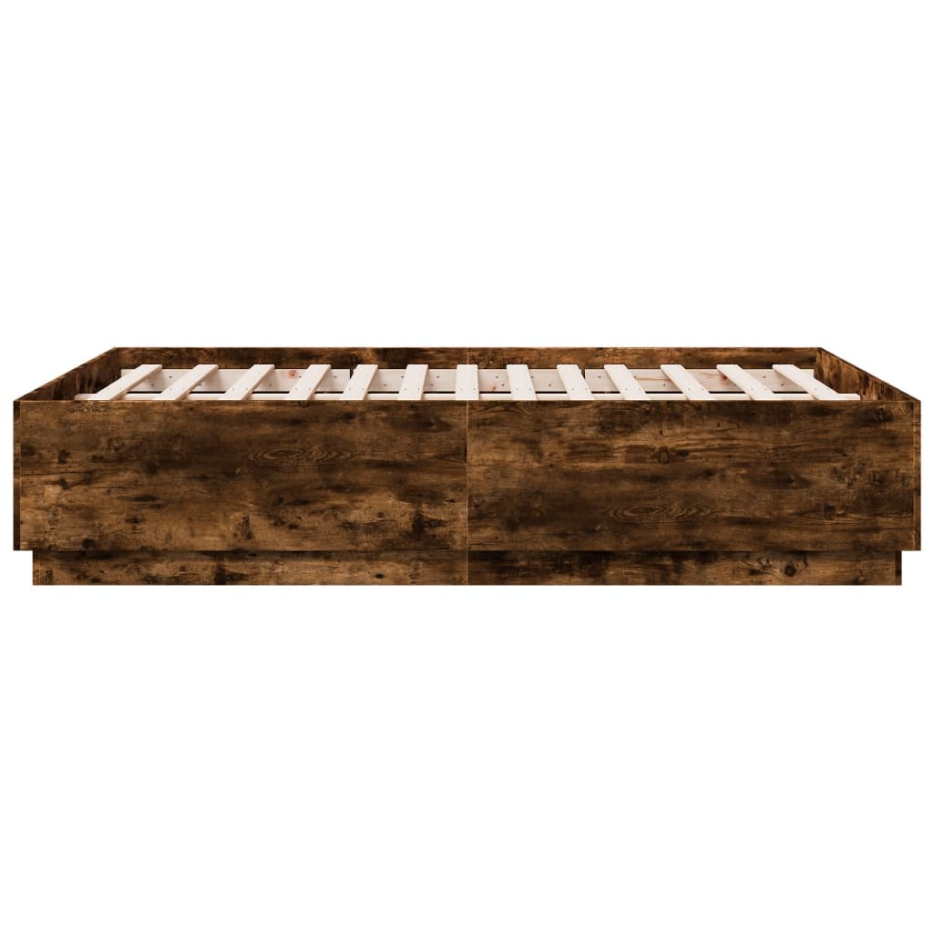 vidaXL Πλαίσιο Κρεβατιού με LED Καπνιστή Δρυς 135x190εκ. Επεξ. Ξύλο