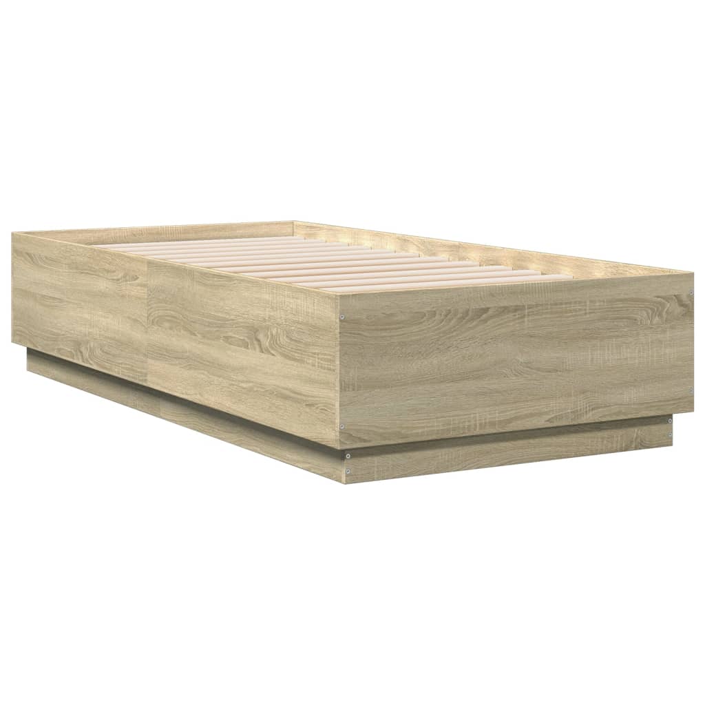 vidaXL Πλαίσιο Κρεβατιού με LED Sonoma Δρυς 75x190 εκ. Επεξεργ. Ξύλο