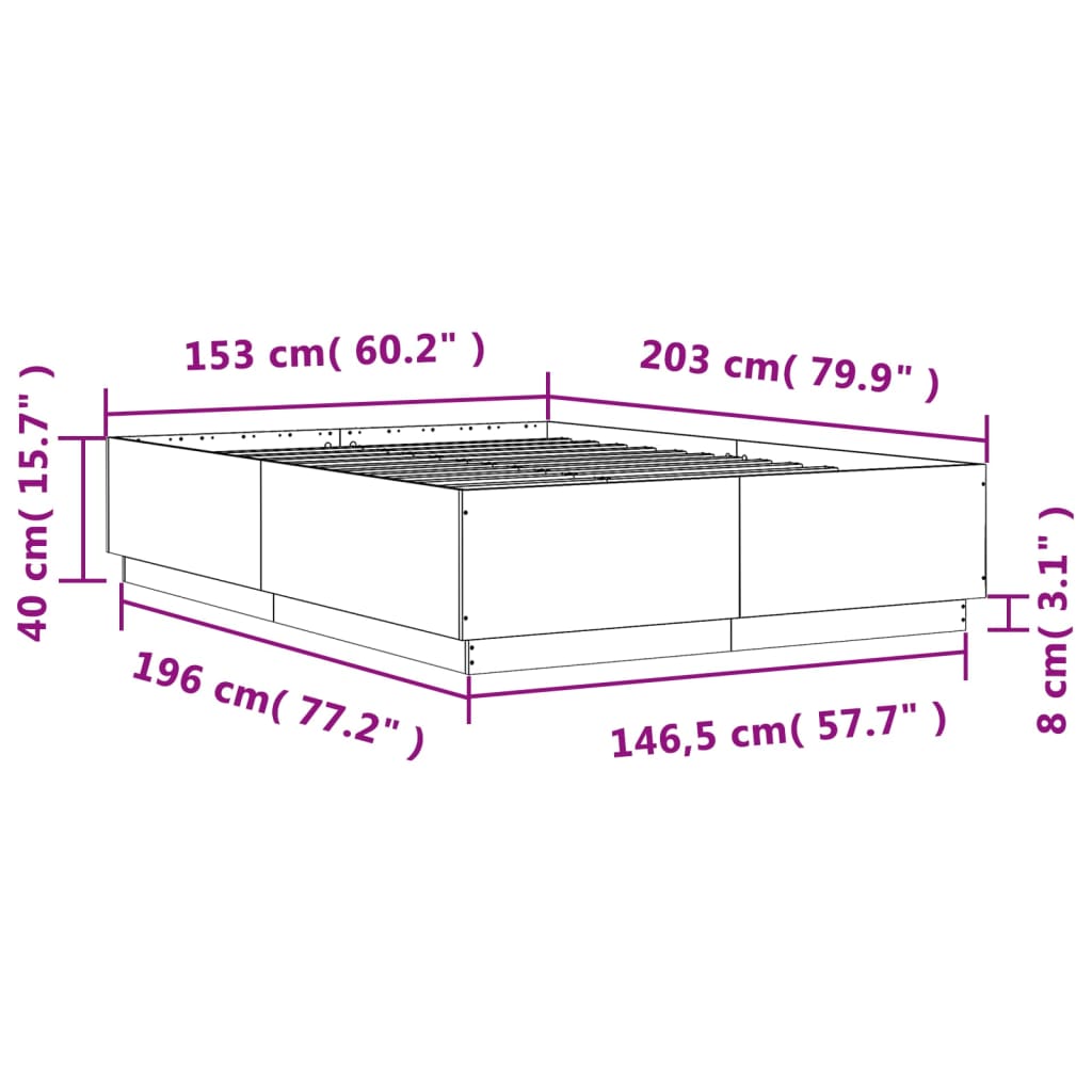 vidaXL Πλαίσιο Κρεβατιού Γκρι Σκυροδέματος 150x200 εκ. Επεξεργ. Ξύλο