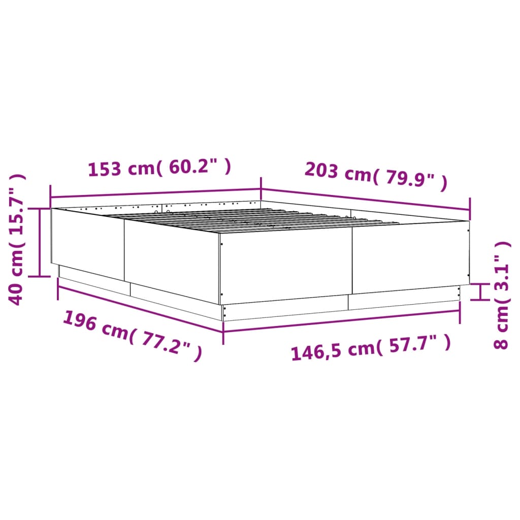 vidaXL Πλαίσιο Κρεβατιού Καπνιστή Δρυς 150x200 εκ. Επεξεργασμένο Ξύλο