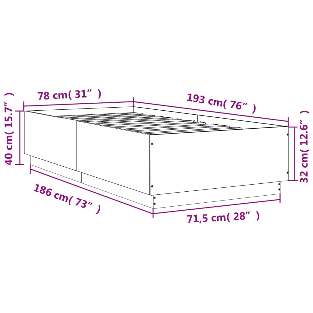vidaXL Πλαίσιο Κρεβατιού Λευκό 75 x 190 εκ. από Επεξεργασμένο Ξύλο