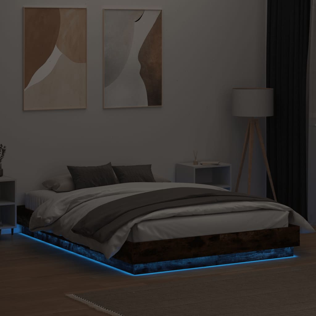 vidaXL Πλαίσιο Κρεβατιού με LED Καπνιστή Δρυς 150x200 εκ.