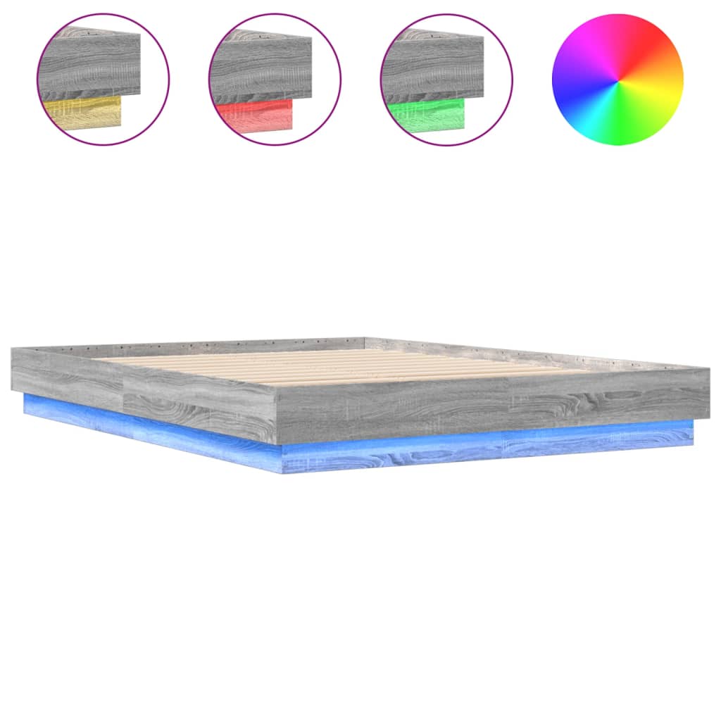 vidaXL Πλαίσιο Κρεβατιού με LED Γκρι sonoma 140 x 200 εκ.