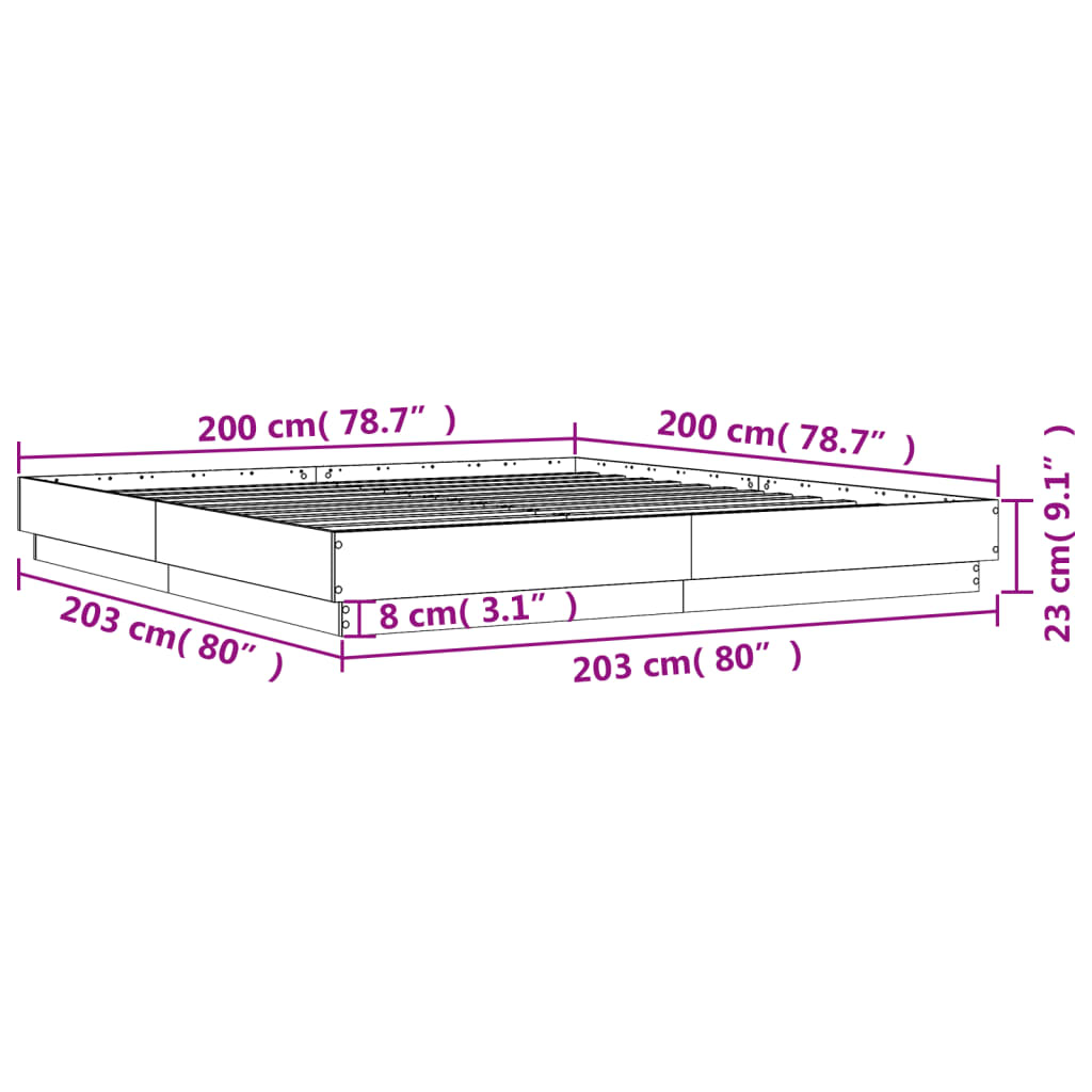 vidaXL Πλαίσιο Κρεβατιού Γκρι Sonoma 200x200 εκ. Επεξεργασμένο Ξύλο