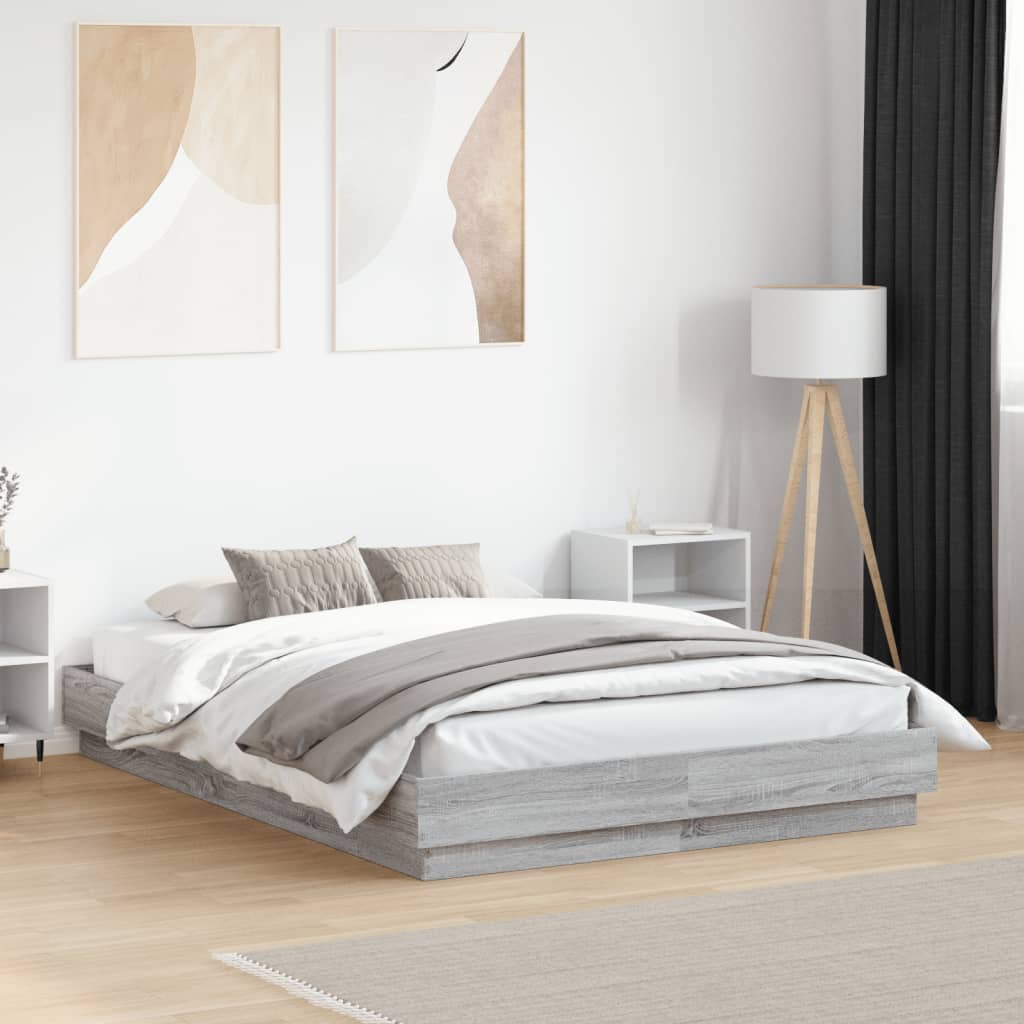 vidaXL Πλαίσιο Κρεβατιού Γκρι Sonoma 135x190 εκ. Επεξεργασμένο Ξύλο