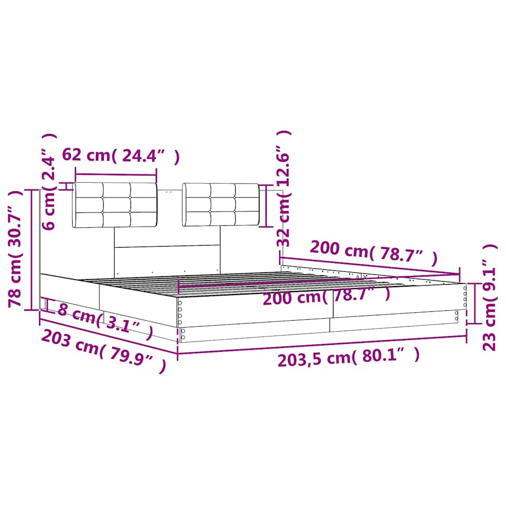 vidaXL Πλαίσιο Κρεβατιού με Κεφαλάρι Λευκό 200x200 εκ. Επεξ. Ξύλο