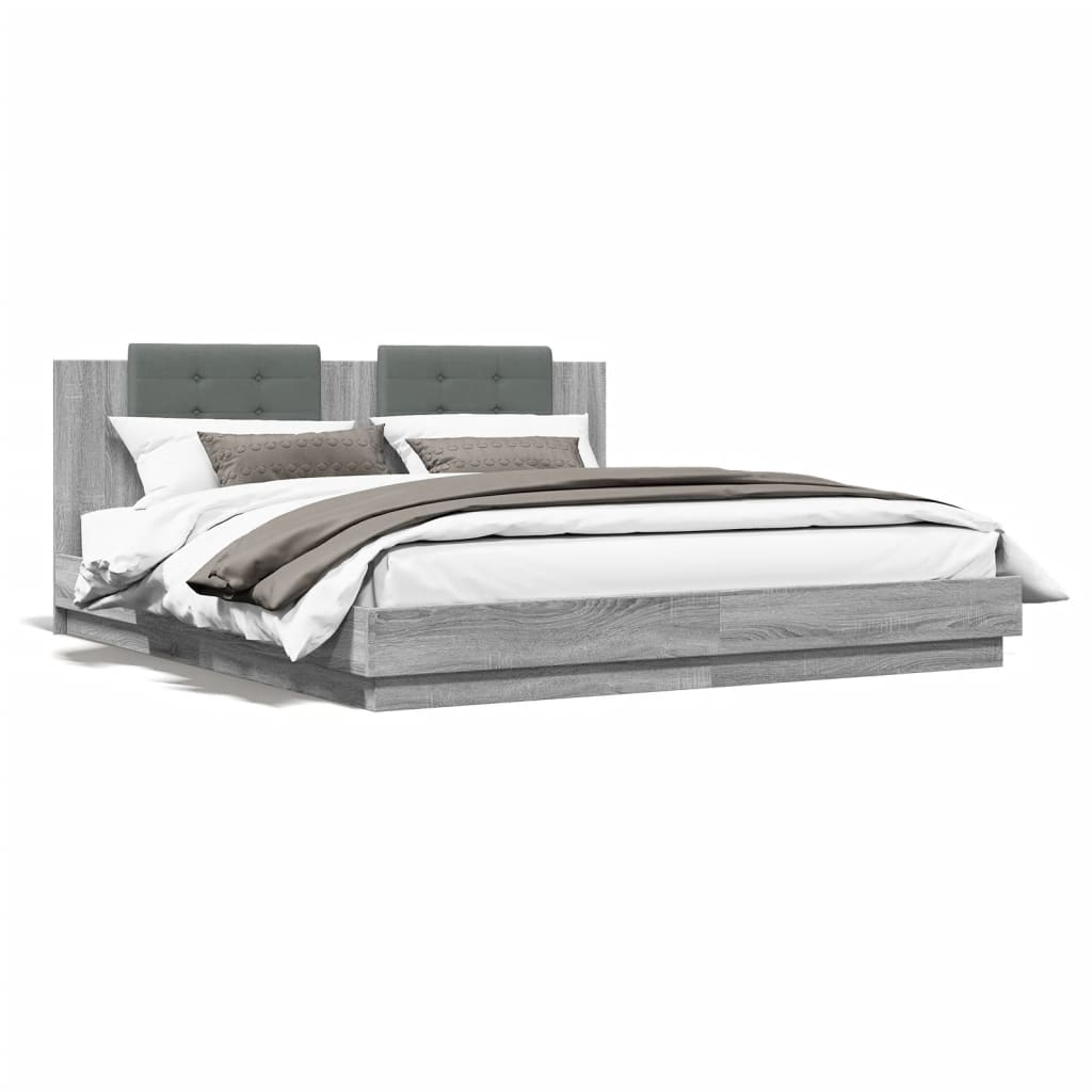 vidaXL Πλαίσιο Κρεβατιού με Κεφαλάρι Γκρι Sonoma 200x200εκ. Επεξ. Ξύλο