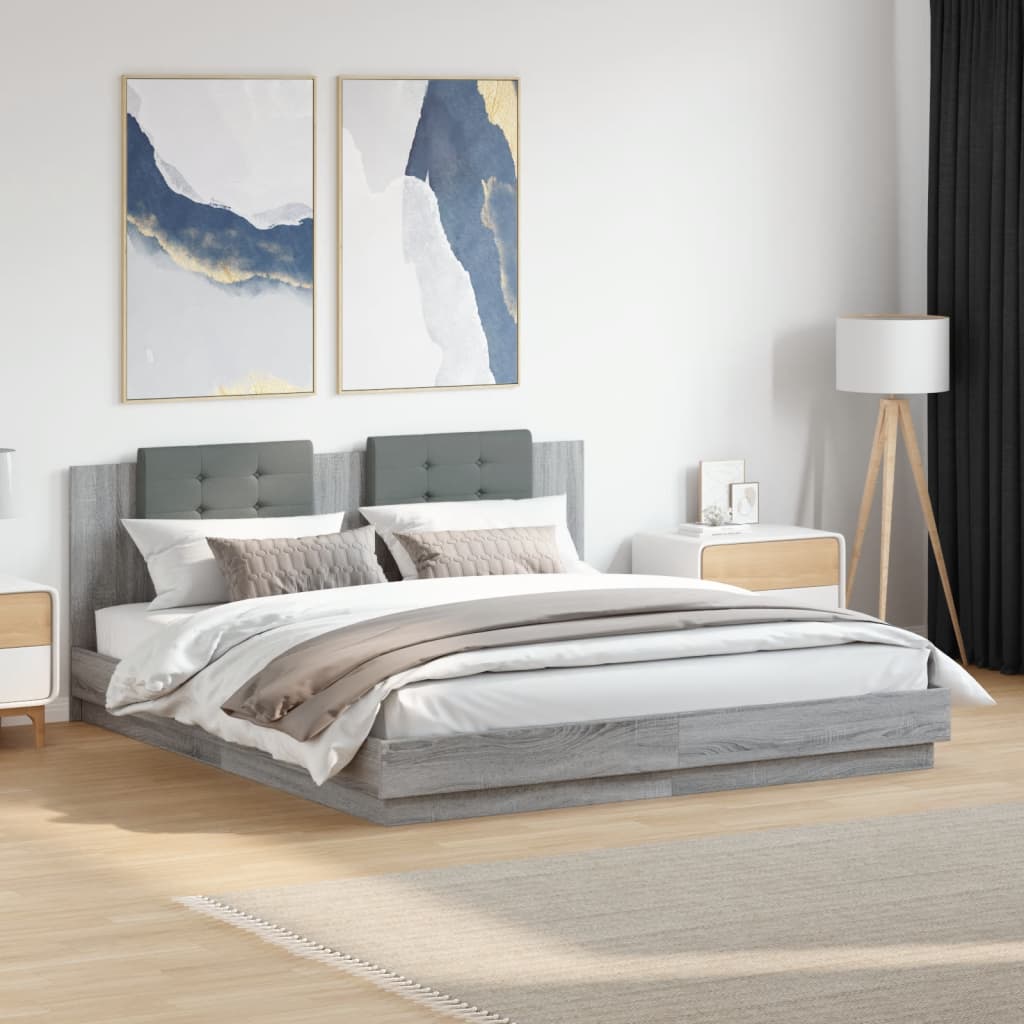 vidaXL Πλαίσιο Κρεβατιού με Κεφαλάρι Γκρι Sonoma 200x200εκ. Επεξ. Ξύλο