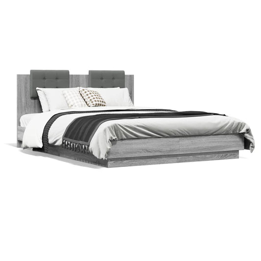 vidaXL Πλαίσιο Κρεβατιού με Κεφαλάρι Γκρι Sonoma 150x200εκ. Επεξ. Ξύλο