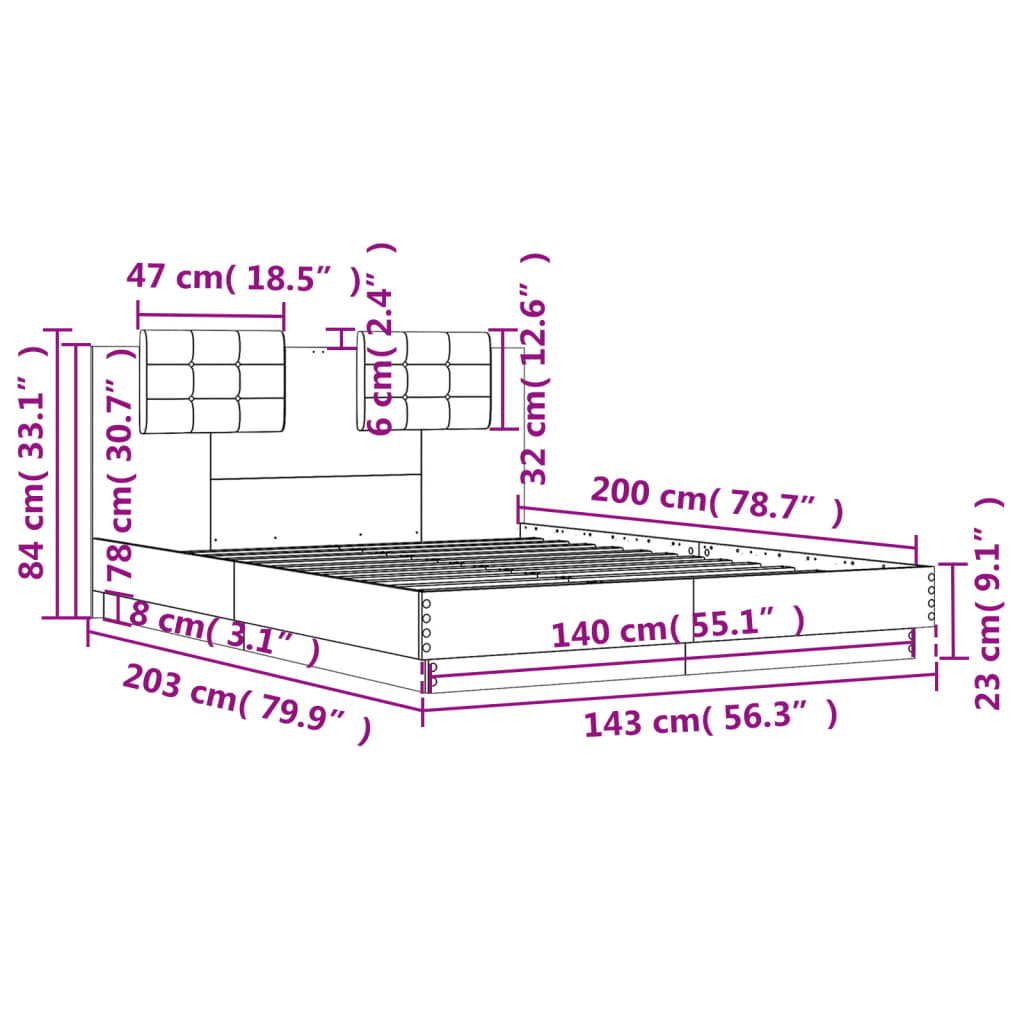 vidaXL Πλαίσιο Κρεβατιού με Κεφαλάρι Λευκό 140x200 εκ. Επεξ. Ξύλο