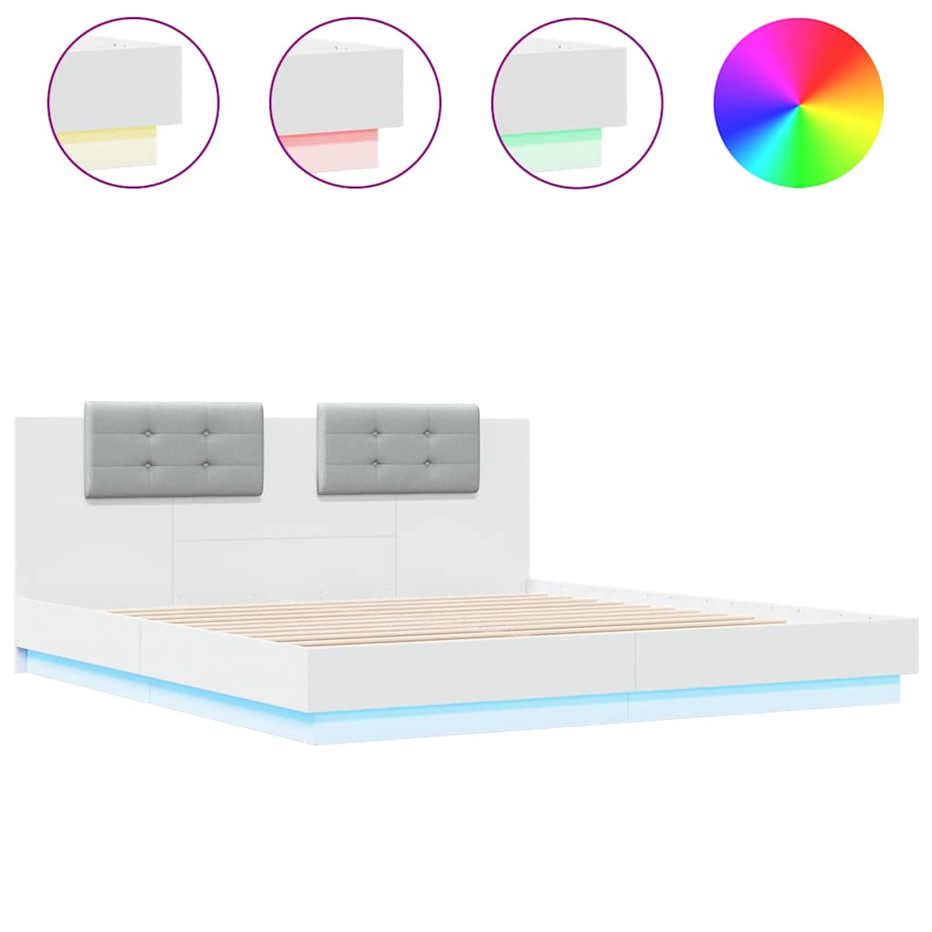 vidaXL Πλαίσιο Κρεβατιού με Κεφαλάρι και LED Λευκό 180 x 200 εκ.