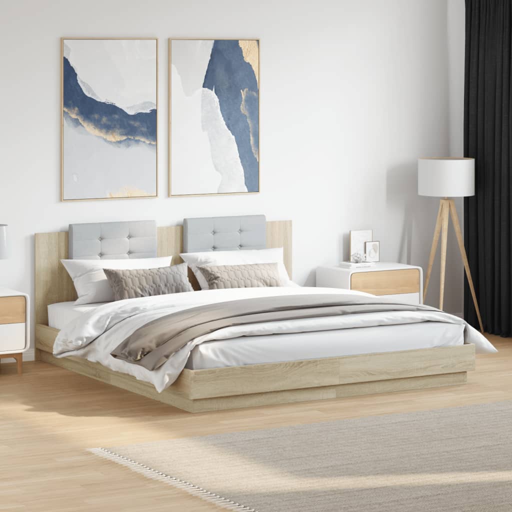 vidaXL Πλαίσιο Κρεβατιού με Κεφαλάρι/LED Sonoma δρυς 160x200 εκ.