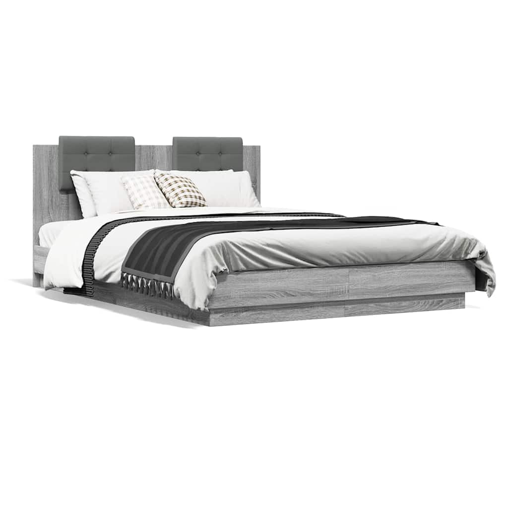 vidaXL Πλαίσιο Κρεβατιού με Κεφαλάρι και LED Γκρι sonoma 150 x 200 εκ.