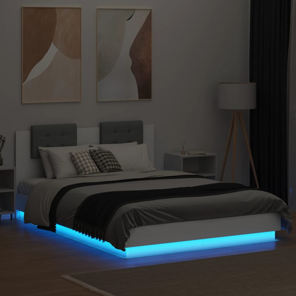 vidaXL Πλαίσιο Κρεβατιού με Κεφαλάρι και LED Λευκό 120 x 200 εκ.