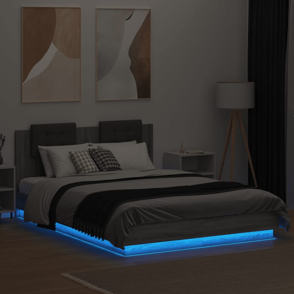 vidaXL Πλαίσιο Κρεβατιού με Κεφαλάρι και LED Γκρι sonoma 120 x 200 εκ.