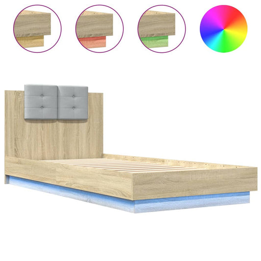 vidaXL Πλαίσιο Κρεβατιού με Κεφαλάρι/LED Sonoma δρυς 100x200 εκ.