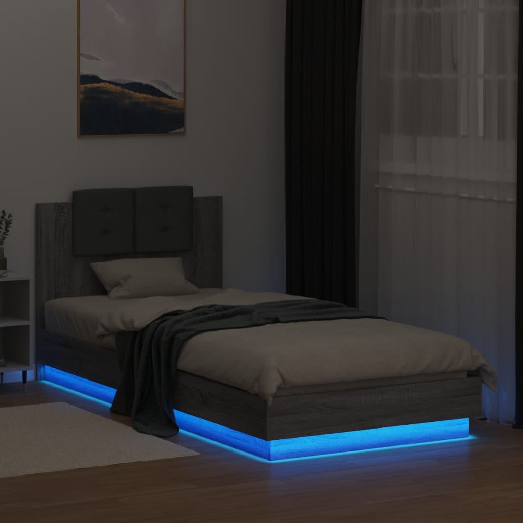 vidaXL Πλαίσιο Κρεβατιού με Κεφαλάρι και LED Γκρι sonoma 100 x 200 εκ.