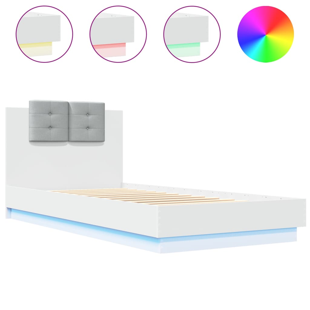 vidaXL Πλαίσιο Κρεβατιού με Κεφαλάρι και LED Λευκό 90 x 200 εκ.