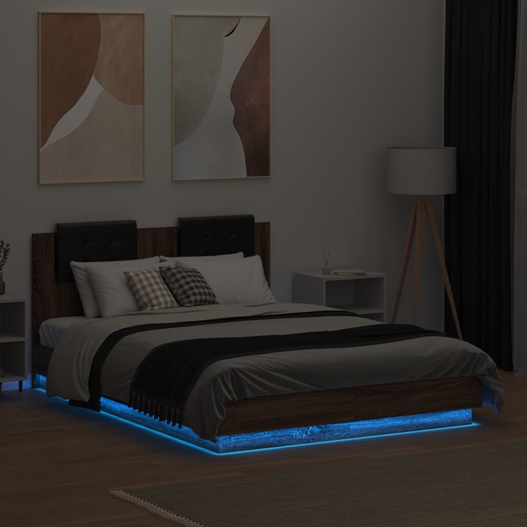 vidaXL Πλαίσιο Κρεβατιού με Κεφαλάρι και LED Καφέ Δρυς 120 x 190 εκ.