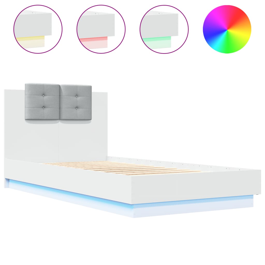 vidaXL Πλαίσιο Κρεβατιού με Κεφαλάρι/LED Λευκό 90 x 190 εκ.