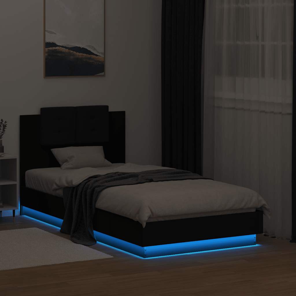 vidaXL Πλαίσιο Κρεβατιού με Κεφαλάρι & λυχνίες LED Μαύρο 75 x 190 εκ.