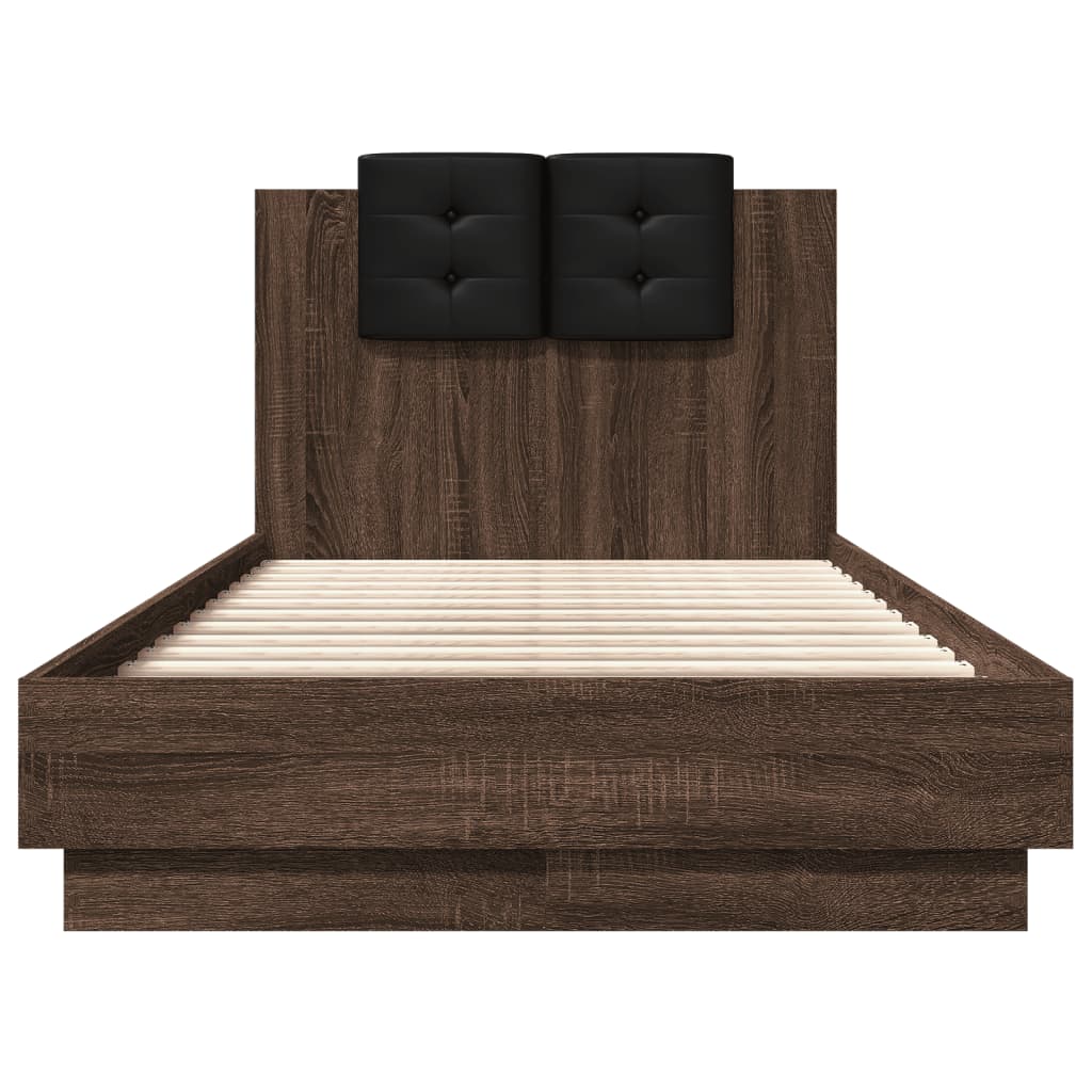 vidaXL Πλαίσιο Κρεβατιού με Κεφαλάρι και LED Καφέ δρυς 75 x 190 εκ.
