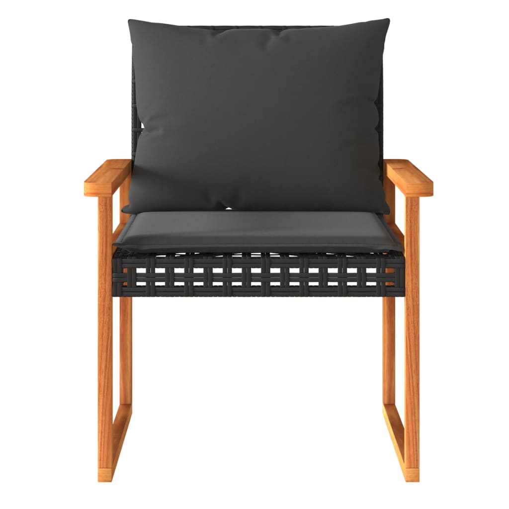 vidaXL Σετ Επίπλων Bistro 3 τεμ. Μαύρο Συνθ. Ρατάν/Ακακία + Μαξιλάρια