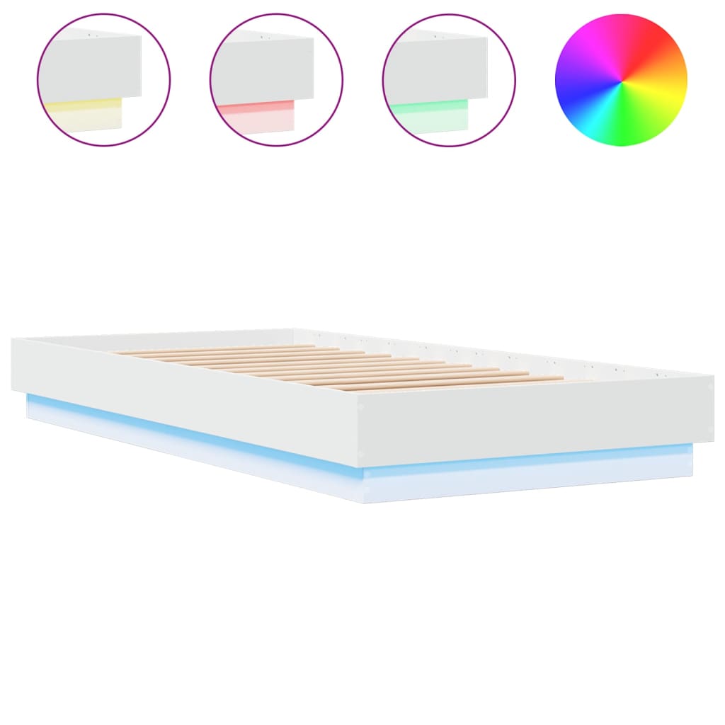 vidaXL Πλαίσιο Κρεβατιού με λυχνίες LED Λευκό 100 x 200 εκ.