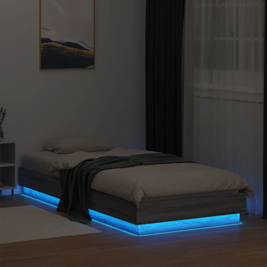 vidaXL Πλαίσιο Κρεβατιού με λυχνίες LED Γκρι sonoma 100 x 200 εκ.